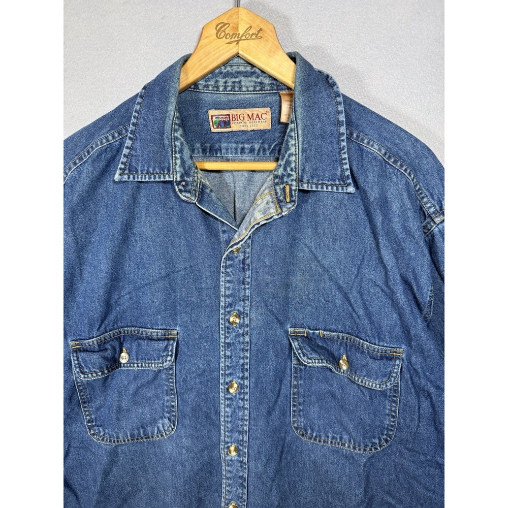 Big Mac Denim Western Shirt Men's Blue Button Up Workwear Vintage Rodeo Size XL